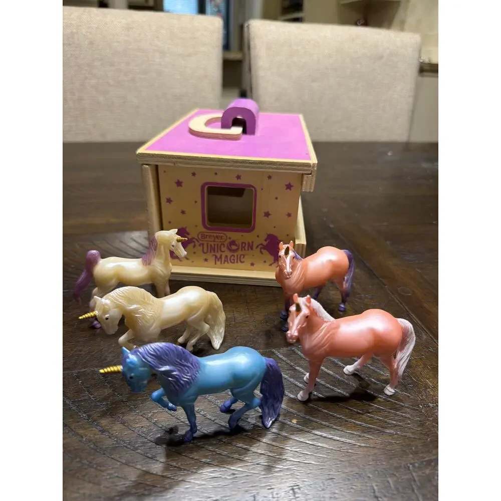 Breyer Unicorn Magic Wooden Stable Playset w/ 5 Colorful Miniature Unicorns